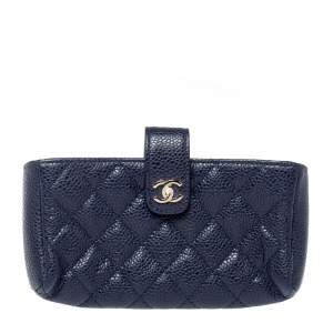Chanel Blue Quilted Caviar Leather CC Phone Holder Clutch