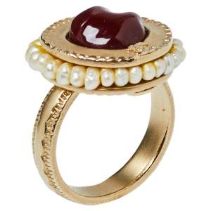 Chanel Dark Red Stone Cocktail Ring Size EU 52