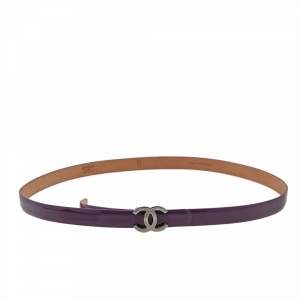 Chanel Purple Patent Leather CC Buckle Slim Belt 80 CM