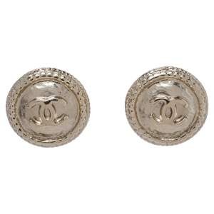 Chanel Pale Gold Tone CC Round Clip On Earrings