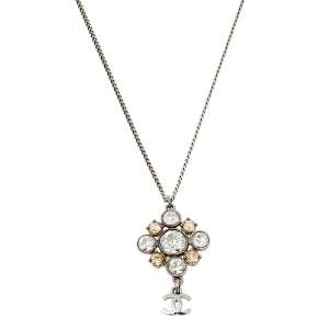 Pre Owned Chanel Silver Tone CC Crystal Pendant Necklace