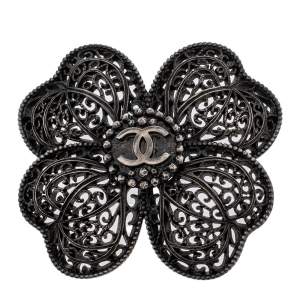 مملوكة مسبقًا بروش دبوس شانيل زهرة مزركشة لون رصاصي