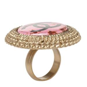 Pre Owned Chanel Pink Enamel CC Round Coctail Ring Size 54.5