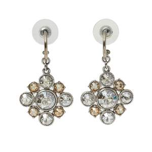 مملوكة مسبقًا Chanel Silver Tone Crystal Floral Drop Earrings