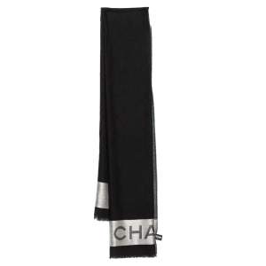 Chanel Black CC Logo Cashmere & Silk Shawl
