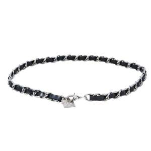 Chanel Black Leather CC Charm Silver Tone Chain Belt