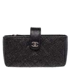Pre Owned Chanel Black Shimmering Quilted Leather CC Phone Pouch