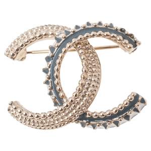 Chanel Gold Tone Enamel CC Pin Brooch