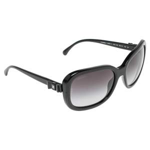 نظارة شمسية شانيل 5280-Q مزينة فيونكة مربعة غرادينت أسود