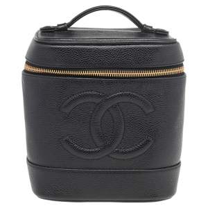 Pre Owned Chanel Black Caviar Leather Vintage Vanity Case