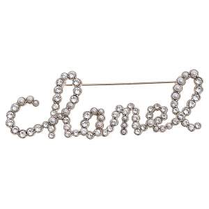 مملوكة مسبقًا Chanel Gold Tone Crystal & Faux Pearl Logo Pin Brooch 