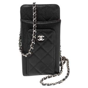 Chanel Black Quilted Caviar Leather Phone Holder Crossbody Bag