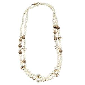 Chanel Pearl Gold Tone Beaded CC Charm Necklace