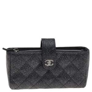 Chanel Black Quilted Glitter Leather iPhone Pouch