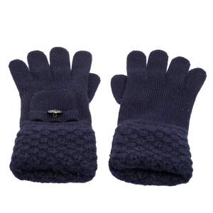 Pre Owned Chanel Navy Blue Cashmere Knit Gloves