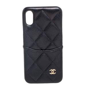 Chanel Black Quilted Caviar Leather iPhone X Case 