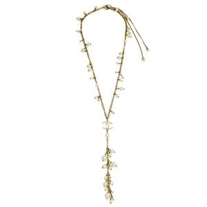 Pre Owned Chanel Gold Tone Pearl Cluster Long Pendant Necklace