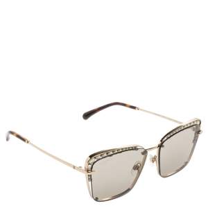 مملوكة مسبقًا Chanel Brown Havana/Gold Tone 4235H Pearl Embellished Cat Eye Sunglasses
