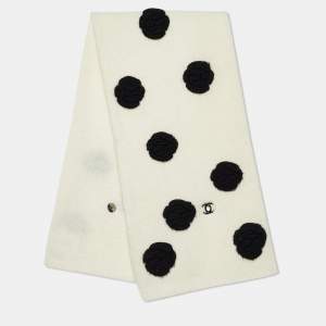 Pre Owned Chanel Monochrome Camellia Applique Turnlock Tube Scarf