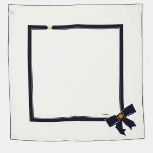 Pre Owned Chanel White Bow Print CC Jacquard Silk Scarf