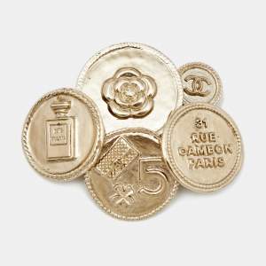 Pre Owned Chanel CC Coin Gold Tone Metal Brooch