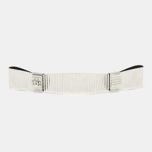 Pre Owned Chanel CC Textured Double Bow Silver Tone Barrette