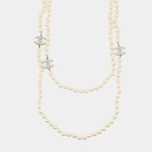Pre Owned Chanel CC Faux Pearl Double Strand Necklace
