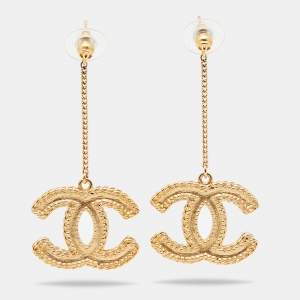 Pre Owned Chanel CC Gold Tone Earrings