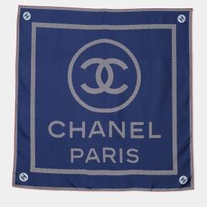 Chanel Navy Blue CC Logo Print Silk Scarf