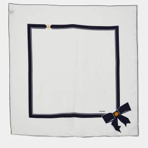 Pre Owned Chanel White Ribbon Print CC Silk Scarf