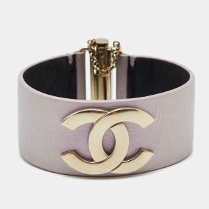 Pre Owned Chanel Metallic Lavender Gold Tone Wrap Cuff Bracelet