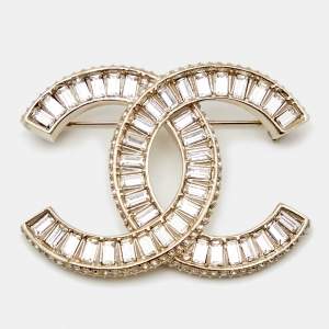 Pre Owned Chanel CC Crystal Gold Tone Brooch