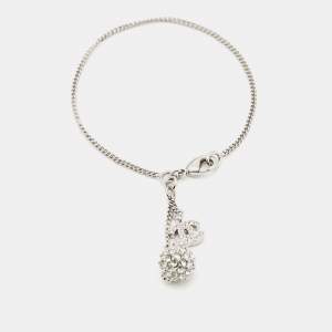 Chanel Silver Tone CC Crystal Charm Chain Bracelet 