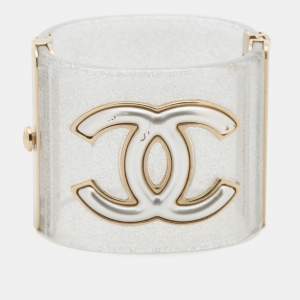 Pre Owned Chanel Gold Tone CC Glitter Resin Cuff Bracelet