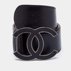 Pre Owned Chanel Black Leather CC Wide Waist Belt 80CM