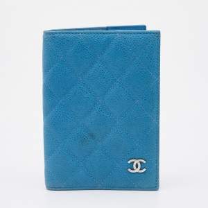 Chanel Blue Quilted Caviar Leather CC Passport Holder