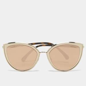 Chanel Gold 422 Mirrored Cat Eye Sunglasses