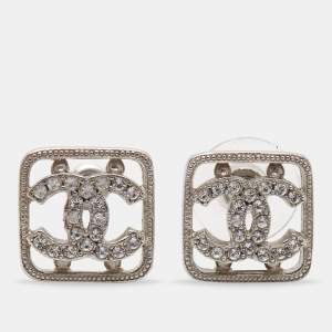 Pre Owned Chanel CC Crystals Silver Tone Stud Earrings