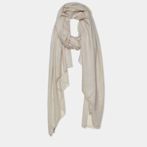 Chanel Beige Logo Embroidered Cashmere Scarf