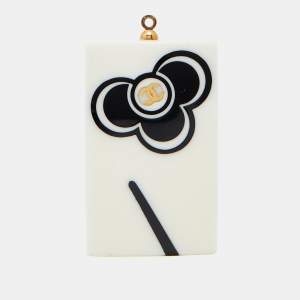 Pre Owned Chanel Monochrome Leaf Enamel Rectangle Pendant 