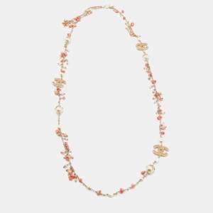 Chanel Gold Tone Faux Pearl Chain Necklace