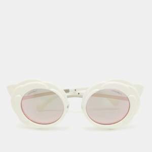 Chanel White 71198 Camellia Round Sunglasses