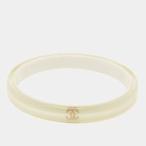 Chanel CC White Resin Bangle Bracelet