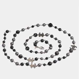 Chanel 2012 CC Black Beads Long Chain Necklace