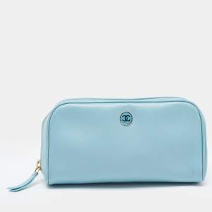Chanel Light Blue Leather CC Cosmetic Pouch