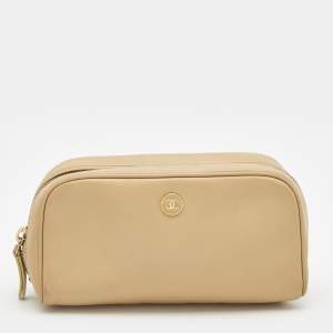 Chanel Beige Leather Zip Cosmetic Pouch