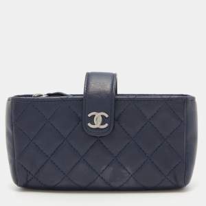 Chanel Blue Quilted Leather CC Phone Pouch