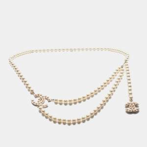 Chanel Gold Tone Faux Pearl CC Waist Belt