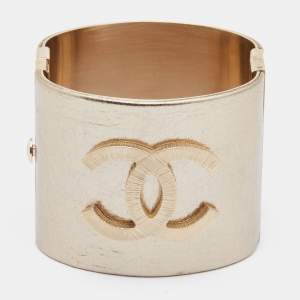Chanel CC Gold Tone Wide Cuff Bracelet