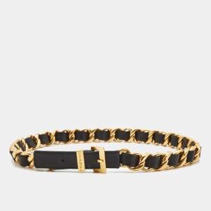 Chanel Black Leather Chain Link Buckle Belt 70CM